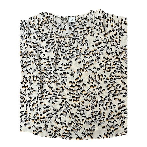 CABI LONG SLV PULL-OVER ROUND NECK BLOUSE, WOMENS, L, CREAM-YELLOW BLACK ABTRACT - Picture 3 of 11